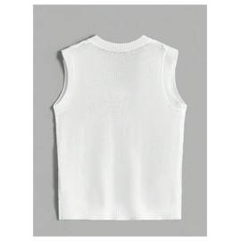 OYOANGLE Men's Cable Knit V Neck Sleeveless Sweater Vests Solid Casual Tank Tops Knitwear White Large