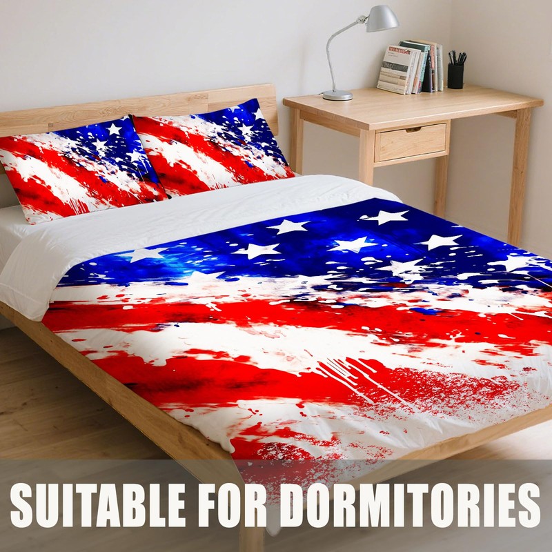 Yopiiefa American Flag Bedding Set 3 Pieces Soft Comforter Cover