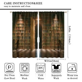Focusbrite Bookshelf Curtains, Vintage Library with Books Window Treatments for Kids Bedroom, Wooden Wooden Antique Bookcase Drapes Set 2 Panels,42x45 Inches, Style-10