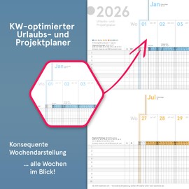 weekview Holiday and Project Planner 2026, Foldable A4 (82.5 × 29.5 cm), Personal and Service Calendar for up to 10 Employees - Made in Germany