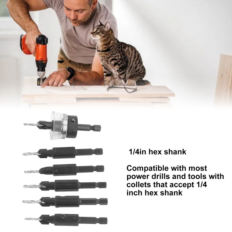 6pcs Countersink Drill Bit Set 82 Degree Chamfer 1/4 Inch