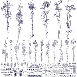 CHARLENT Semi-Permanente Tattoos für Erwachsene – 2 Wochen Lang Haltende Blumen-Wort-Tattoos für Frauen und Männer, Hand, Hals und Körper/Verblasst Natürlich/Keine Reflexion/Wasserfest/Realistisch