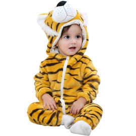 MICHLEY Unisex Baby Boy Girl Hooded Romper Winter Animal Cosplay Jumpsuit Outfit, Tiger, 2-5months, Size 70