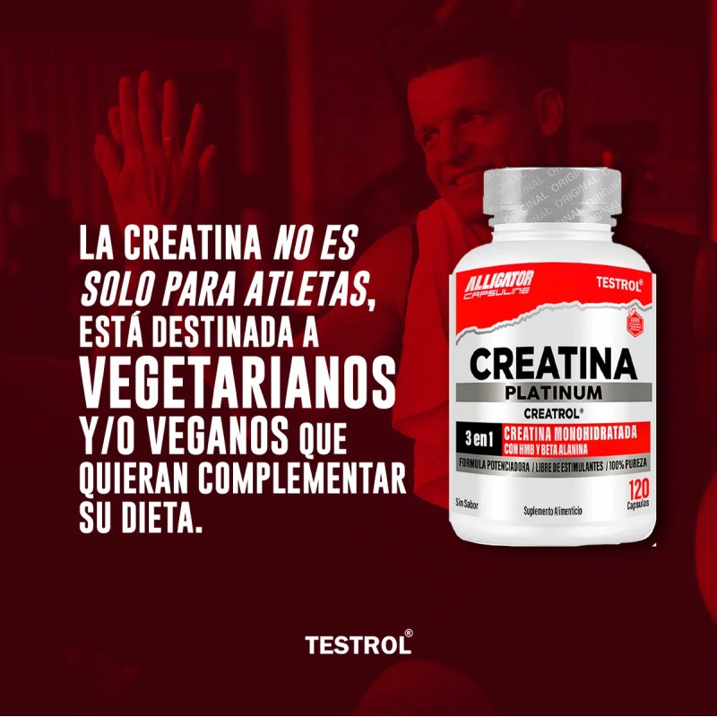 Creatina Platinum Testrol | 120 Cápsulas | Aumento de Fuerza
