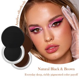 2PCS Waterproof Eyeliner and Brow Pomade, Long-Lasting Smudge-Proof Formula, High Pigmentation Cream Gel for Eyebrows and Eyes, Black and Brown Set, Includes Brush for Easy Application