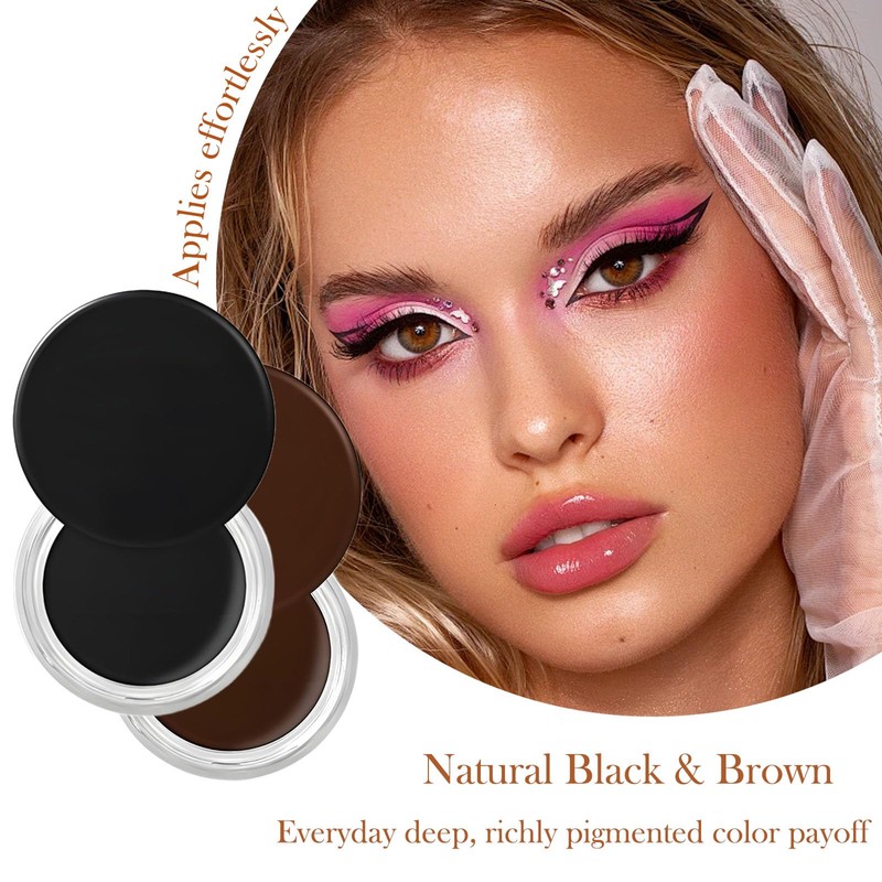 2PCS Waterproof Eyeliner and Brow Pomade, Long-Lasting Smudge-Proof Formula, High