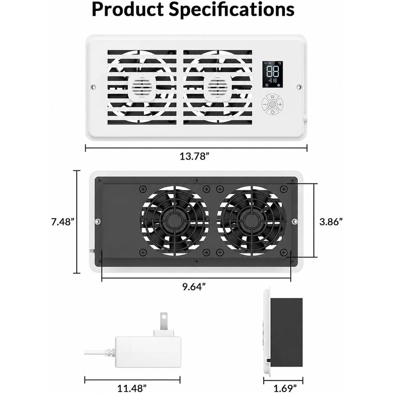 Register Booster Fan for 6” x 12” Air Registers, Quiet