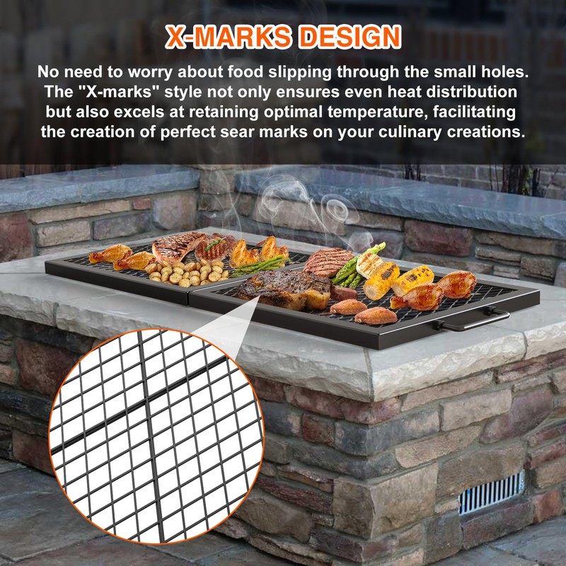 only fire Foldable X-Marks Fire Pit Cooking Grate, Portable Rectangle