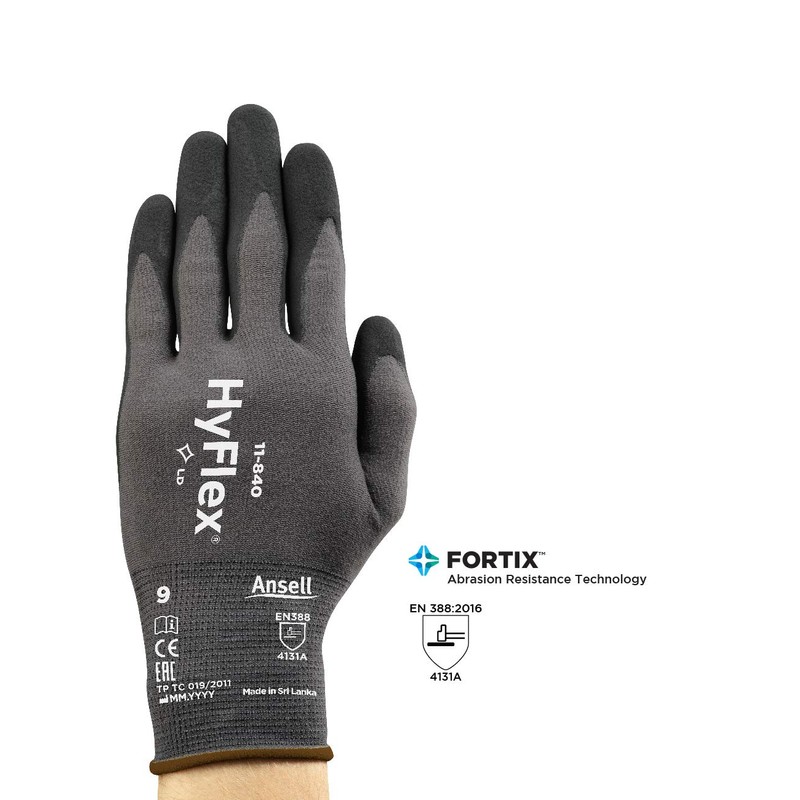 Ansell HyFlex 11-840 Work Gloves, Multi-purpose, Construction, Mechanic Glove Abrasion-resistant,