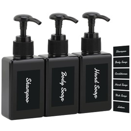 Segus Shampoo and Conditioner Dispenser, 3 Pieces 100ml Black Soap Dispenser, Refillable Shampoo Bottles with Pump, Bathroom Bottles with Labels, Bottle Dispenser for Travel