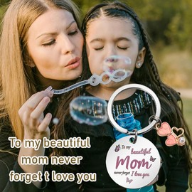I Love You Mom Gifts from Son Daughter Mothers Day Keychain Wedding Birthday Gifts for Mother Appreciation Gifts Mama Keepsake Gifts Mommy Key Chains for Car Keys Engraved Mom Present Mum Gift Ideas