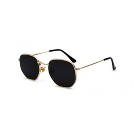 QVKUUT Retro Polygon Sunglasses for Men and Women, Gold/Black