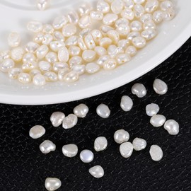 uxcell 100 Pcs Freshwater Pearl Beads, 4-5mm Irregular Loose Gemstone Pearls 0.8mm Side Hole for Leather Cord Beading Jewelry Making DIY Craft, White