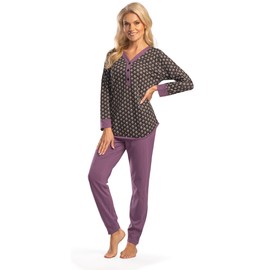 Consult-Tex DW192 Women's Long Sleeve Cotton Pyjamas, purple, 52