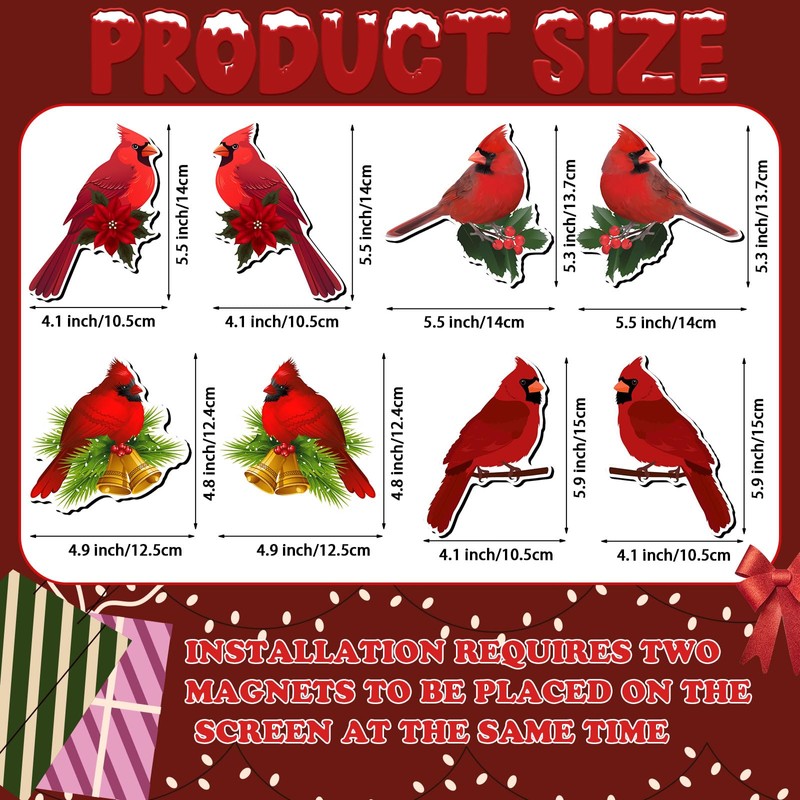 Photect 8 Pcs Cardinal Bird Screen Door Magnets Flexible Decorative
