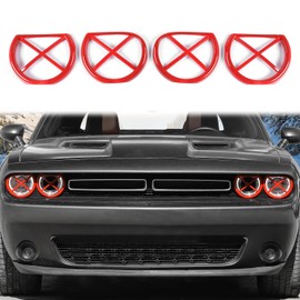 Voodonala for Challenger Headlight Headlamp Lampshade Accents Enhancements Cover Bezels Ring Cover Trim for 2015-2024+ Dodge Challenger Exterior Accessories Red ABS