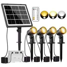 MEIKEE Solar Spot Lights Outdoor, 4-in-1 Solar Landscape Lights, 4W/6V IP66 Waterproof, 2700K/4000K/6500K Outdoor Landscape Spotlights with Remote for Garden Yard Driveway