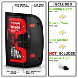KEEKPO - For 2001-2011 Ford Ranger Upgrade Style Black LED Tube Tail Lights Brake Lamps Assembly Replacement Left+Right