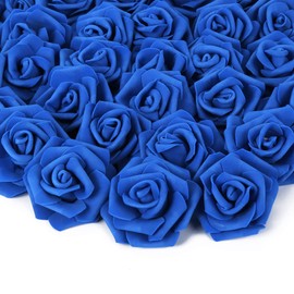 100 rosas artificiales de espuma, color azul real, 3 pulgadas de diámetro, 1.25 cm altura, para decoración de hogar y fiesta