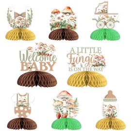 Funmemoir Mushroom Baby Shower Decorations - 8PCS Honeycomb Centerpieces, A Little Fungi is on the Way Fairy Forest Woodland Wildflower Mushroom Baby Shower Gender Reveal Party Supplies