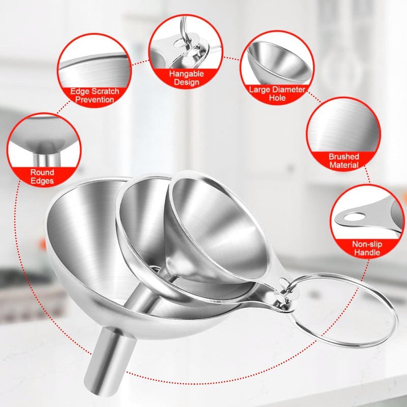 3pcs Funnel Set | Stainless Steel Funnels, Ideal for Oils,