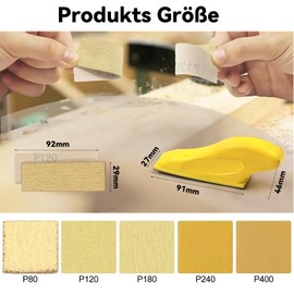MANICAF Pack of 50 Sandpaper with Hand Sanding Block Sanding Sheets Grit 80/120/180/240/400 Sandpaper Set, Detail Sanding Set, Wet Sandpaper Set for Sanding and Polishing