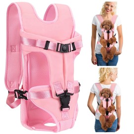 Dog Carrier Backpacks, Adjustable Dog Backpack Carrier, Legs Out Easy-fit Dog Chest Carrier for Medium Small Dogs, Hands Free Dog Front Carrier for Hiking, Cycling（Pink M）