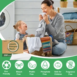 Laundry Detergent Sheets, 200 Count, Fragrance Free, Eco-Friendly, Plastic-Free, Hypoallergenic, Liquidless Washing Supplies for Dorm Travel Camping