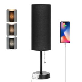 Dott Arts 18" Table Lamp for Bedroom, 3-Color Bedside Lamps with Pull Chain, Bedroom Table Lamps for Nightstand,AC Outlet Small Lamp for Living Room, Bulb Included Black
