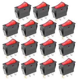 DaFuRui 15Pcs KCD3-101 250V/15A, 125V/20A Red Light Illuminated LED On/Off SPST 3 Pin 2 Position Mini Boat Rocker Switch