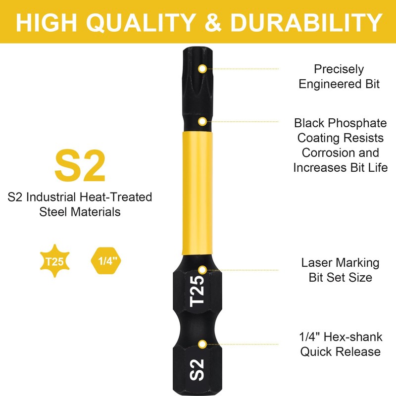 DAKCOS T25 Torx Bit, Impact Driver Bits, 1/4" Screwdriver Bit