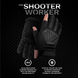 Glove Station The Shooter Work Tactical Gloves - Black (XXL), Suede Leather Palm, Knuckle Protection for Men, 2 Fingerless Design for Paintball, Riding and Motorcycle Use