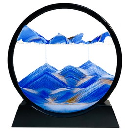 SANDCLE Moving Sand Art Picture - Sand Painting Liquid Motion, 3D Deep Sea Sandscape, Round Glass Frame Display Flowing Sand Relaxing Ocean Decor for Desktop Home Office Work (Blue, 7")