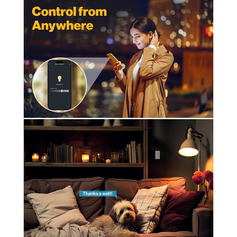 Sunco 2 Pack Smart Dimmer Switch, Double Rocker Wall Light