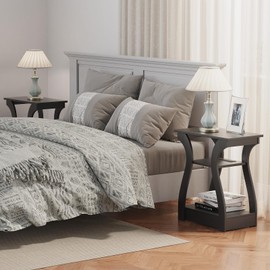 FROMJBEST End Table with Charging Station, Side Table with USB Ports and Outlets, 3 Tier Nightstand Sofa Table for Small Spaces, Beside Table with Storage Shelf for Living Room, Bedroom