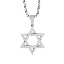 HAQUIL Star of David Necklace, Silver Plated Stainless Steel Hexagram Six Pointed Star Pendant, Box Chain, Jewish Israel Jewelry Gift