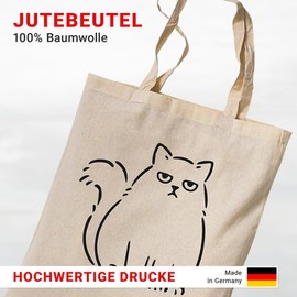 tradercat Jute Bag Printed Vintage 100% Cotton Fabric Bag Printed Funny Cats Jute Bag Aesthetic as a Fashion Accessory Jute Bag Sayings (Fat Cat), Natural Beige