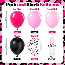 Pink and Black Balloons, 60pcs 12inch Hot Pink Black Pastel Pink Light Pink Confetti Balloons for Baby Shower Bridal Shower Wedding Birthday Party Decorations