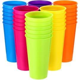 Suclain Set of 36 Colorful Reusable Plastic Cups 14 oz Kids Unbreakable Drinking Cup Bulk Stackable Water Tumblers Sets Large Tumbler for Dishwasher Safe Kitchen Ice Cafe Tea Party Supplies, 6 Colors