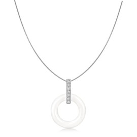 Tuscany Silver Schlangenkette Mit Anhänger Rhodiniert Sterling Silber Weiß Keramik und Weiß Zirkonia Einstellbar 41cm/16' - 46cm/18'