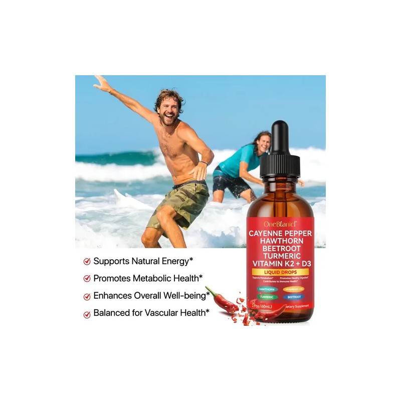 Suplemento Líquido Herbales Cayena Espino Remolacha K2 D3 60mL Vortexonix
