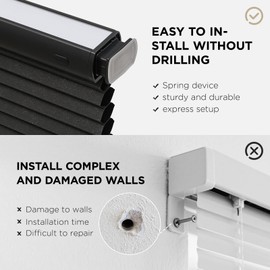 Joydeco No Tools No Drill Window Blinds for Indoor Windows, Blackout Shades Cellular Shades Cordless, No Drill Blinds for Windows, Window Shades for Home, Bedrooms, Doors (Black, 46" W x 64" H)