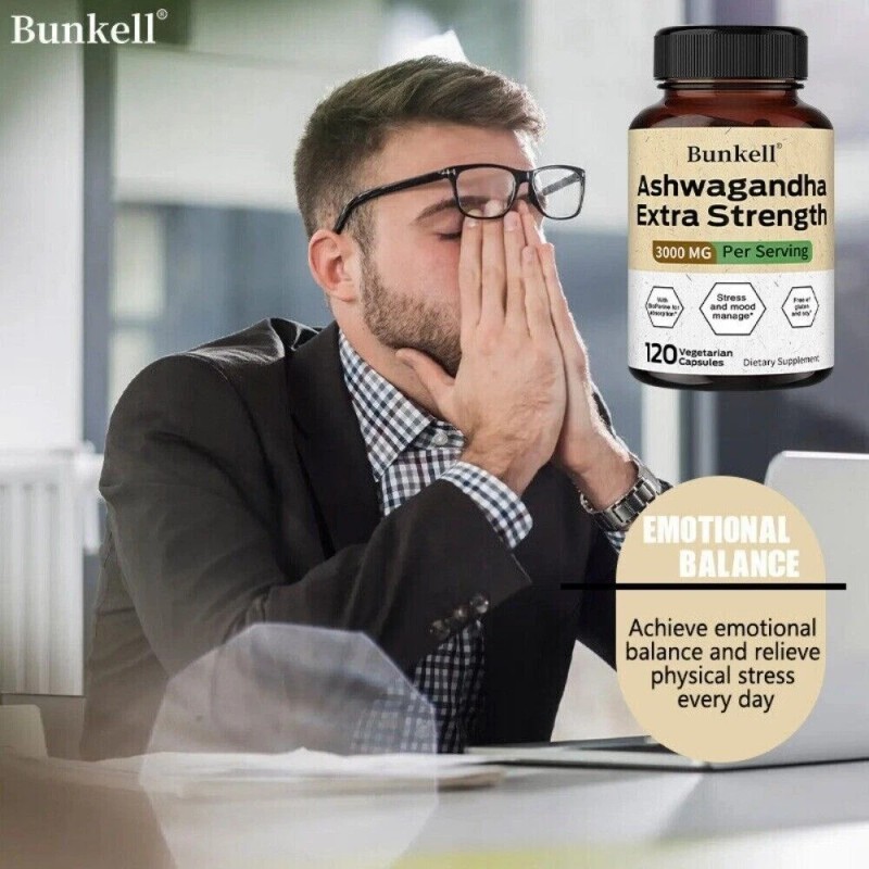 Bunkell Ashwagandha Capsules with BioPerine for Absorption Stress and Mood