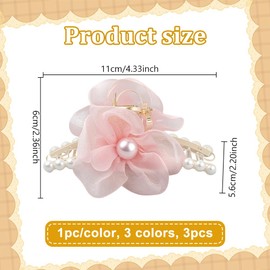 GOMAKERER 3 Pcs 3 Colors Hair Claw Clip for Women, Elegant Floral Pearl Non-slip Hair Clips Decorative Accessories for Wedding Party Hairstyle Making Salon Supplies