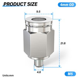 TAILONZ PNEUMATIC 304 Stainless Steel Male Straight 4 mm Tube OD x M5 Thread Push to Connect Fittings PC4-M5 (Pack of 2)