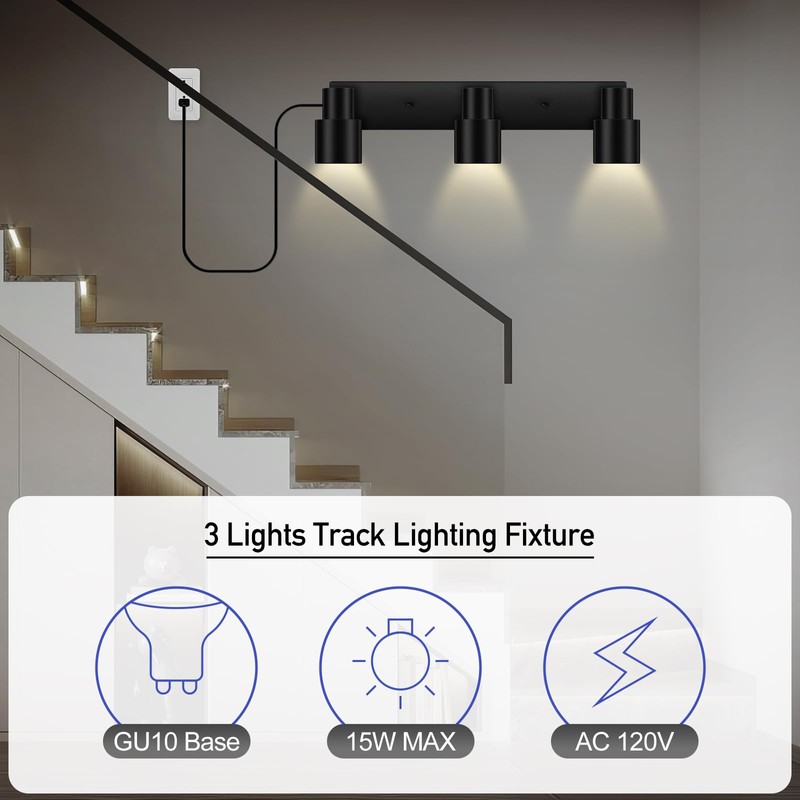 Plug-in Track Lighting LED, Track Light Fixtures Ceiling, Black Plug