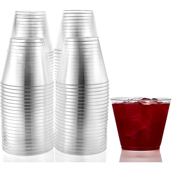 Hanna K. Signature Hard Plastic Tumblers 9 oz. Party Cups/Old Fashioned Glass, 600 Count Drinking Glasses, Crystal Clear