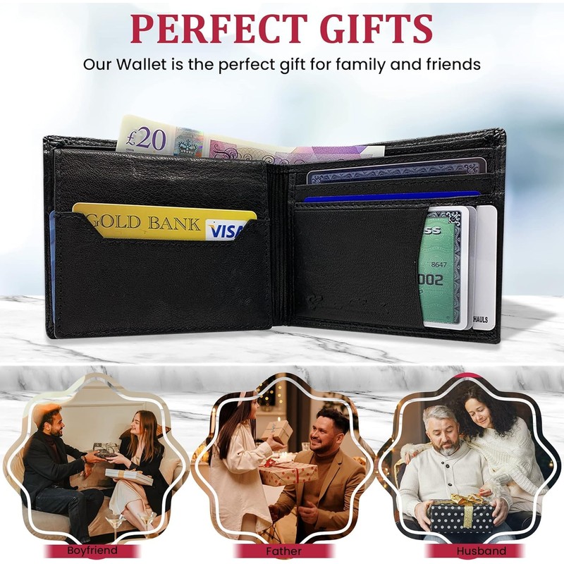 Black Real Leather Wallets for Men - RFID Blocking, Men's