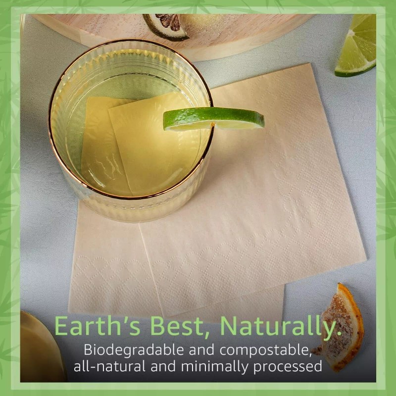 Ibambo Bamboo Cocktail Napkins - 50 Pack, 2-Ply, Ecofriendly Beverage