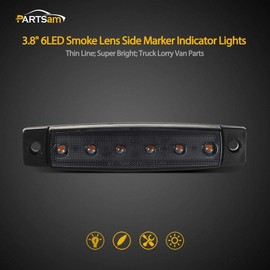 Partsam 5Pcs 3.8" Thin Amber 6 LED Side Marker Clearance Lights Indicators for 12V Trucks Trailers Lorry Van Bus Pickup, Smoked Lens, Sealed Waterproof